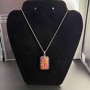 Rectangular Multi-Tone Red Orange Pendant Necklace